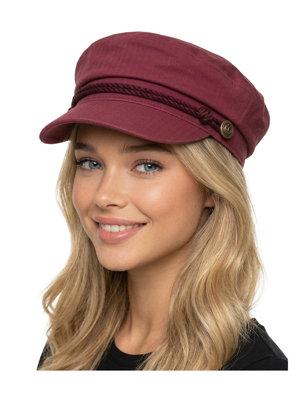 Greek Fisherman Newsboy Cap, Cotton Captains Bakerboy Hat | Burgundy | Size OS
